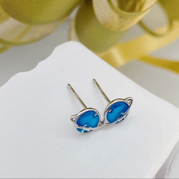 S925 planet Earth Star Studs Earrings-Blue Earrings- SS020 - Picture 6 of 9